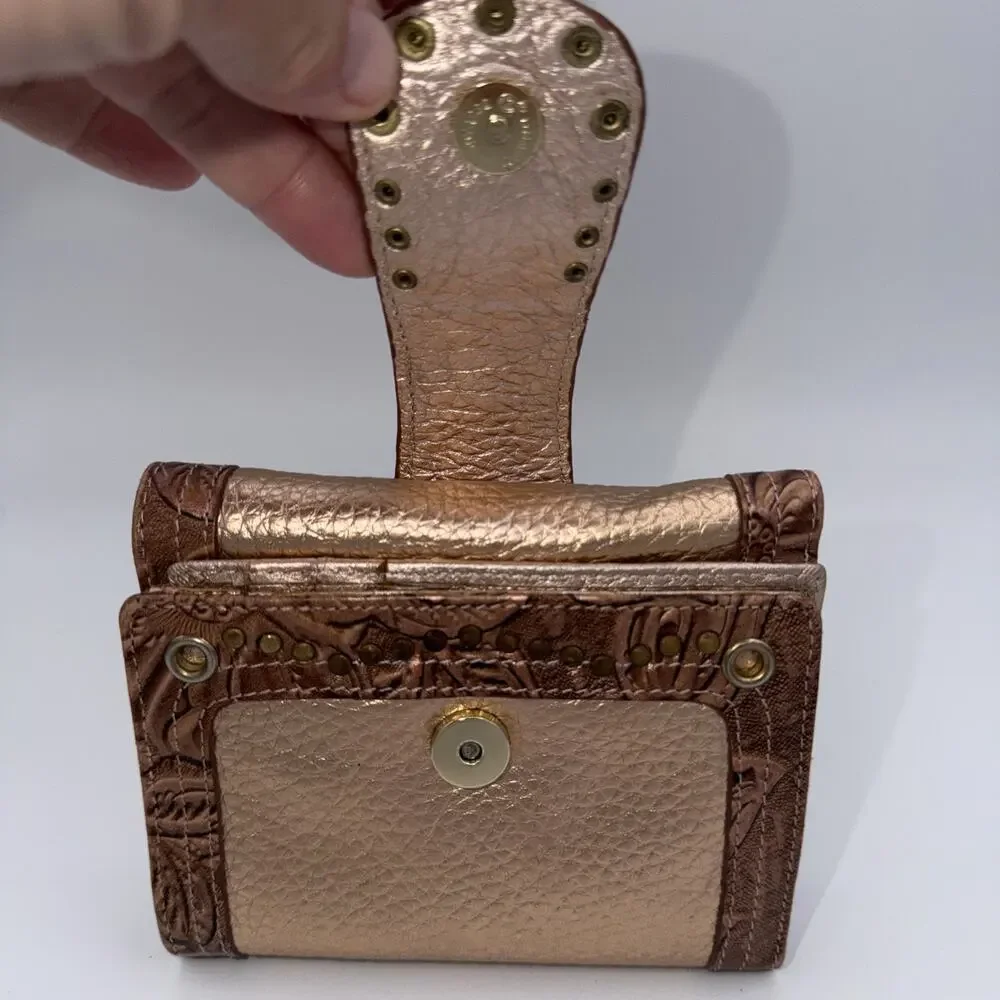 Charm And Luck Folded Wallet Billfold Studded Rose Tone Leather Copper Western